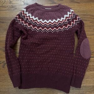 Fjallraven Burgundy and White Crew Neck Ovik Sweater Dark Garnet M EUC